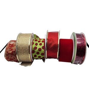 Holiday Christmas Craft Wreath Ribbon Lot of 6 (5 Wired/1 Not Wired)